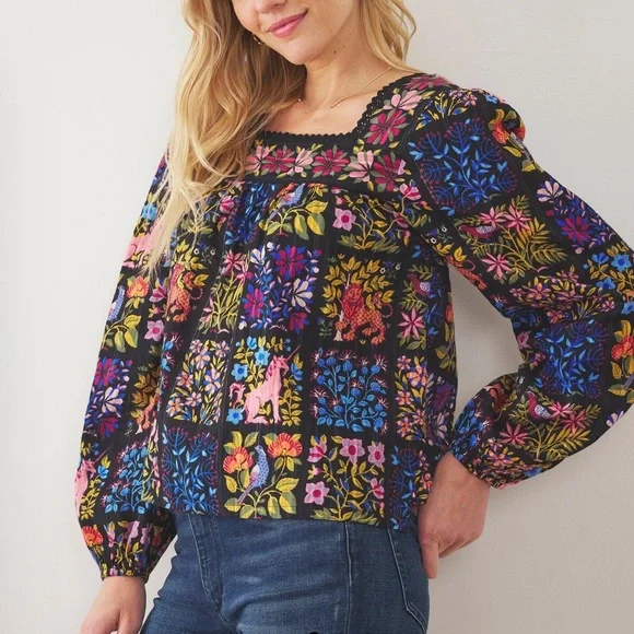 Printfresh Opening Day Patchwork Long Sleeve Blouse - Picture 1 of 9
